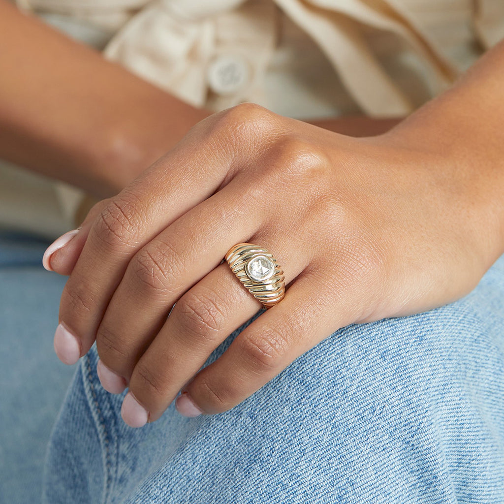 Yellow Gold Rose-Cut Diamond Wave Ring for Women | Lylies 