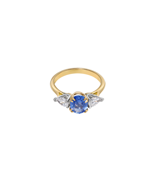18ct Yellow Gold and Platinum--Sapphire and Lab Grown Diamonds--Decide Ring Size Later,  18ct Yellow Gold and Platinum--Sapphire and Lab grown Diamonds--Know The Ring Size, 