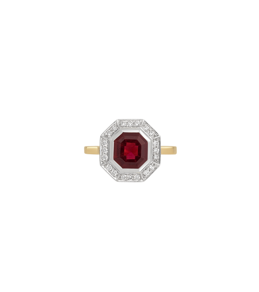 14ct Yellow Gold and Platinum--Ruby and lab grown diamonds--Decide Ring Size Later, 14ct Yellow Gold and Platinum--Ruby and lab grown diamonds--Know The Ring Size, 