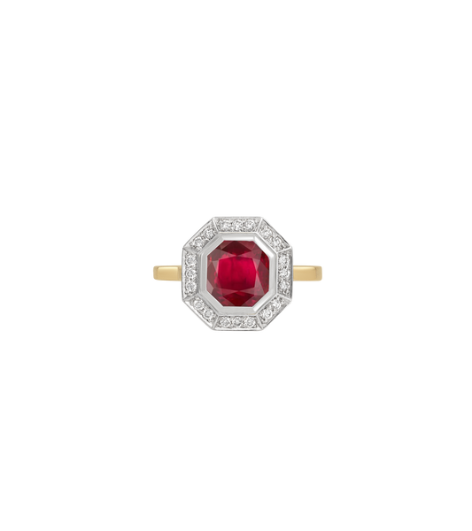 14ct Yellow Gold and Platinum--Ruby and lab grown diamonds--Decide Ring Size Later, 14ct Yellow Gold and Platinum--Ruby and lab grown diamonds--Know The Ring Size, 