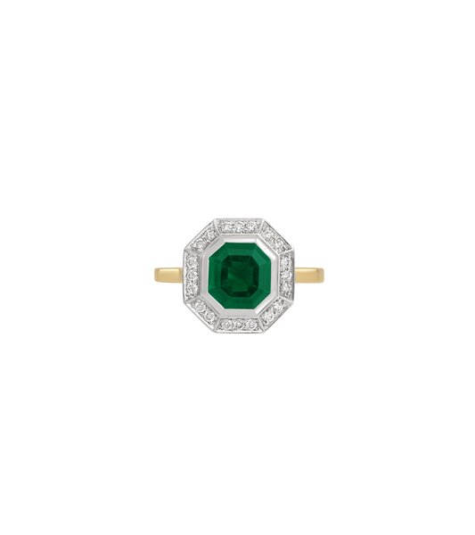 14ct Yellow Gold and Platinum--Emerald and lab grown diamonds--Decide Ring Size Later, 14ct Yellow Gold and Platinum--Emerald and lab grown diamonds--Know The Ring Size, 