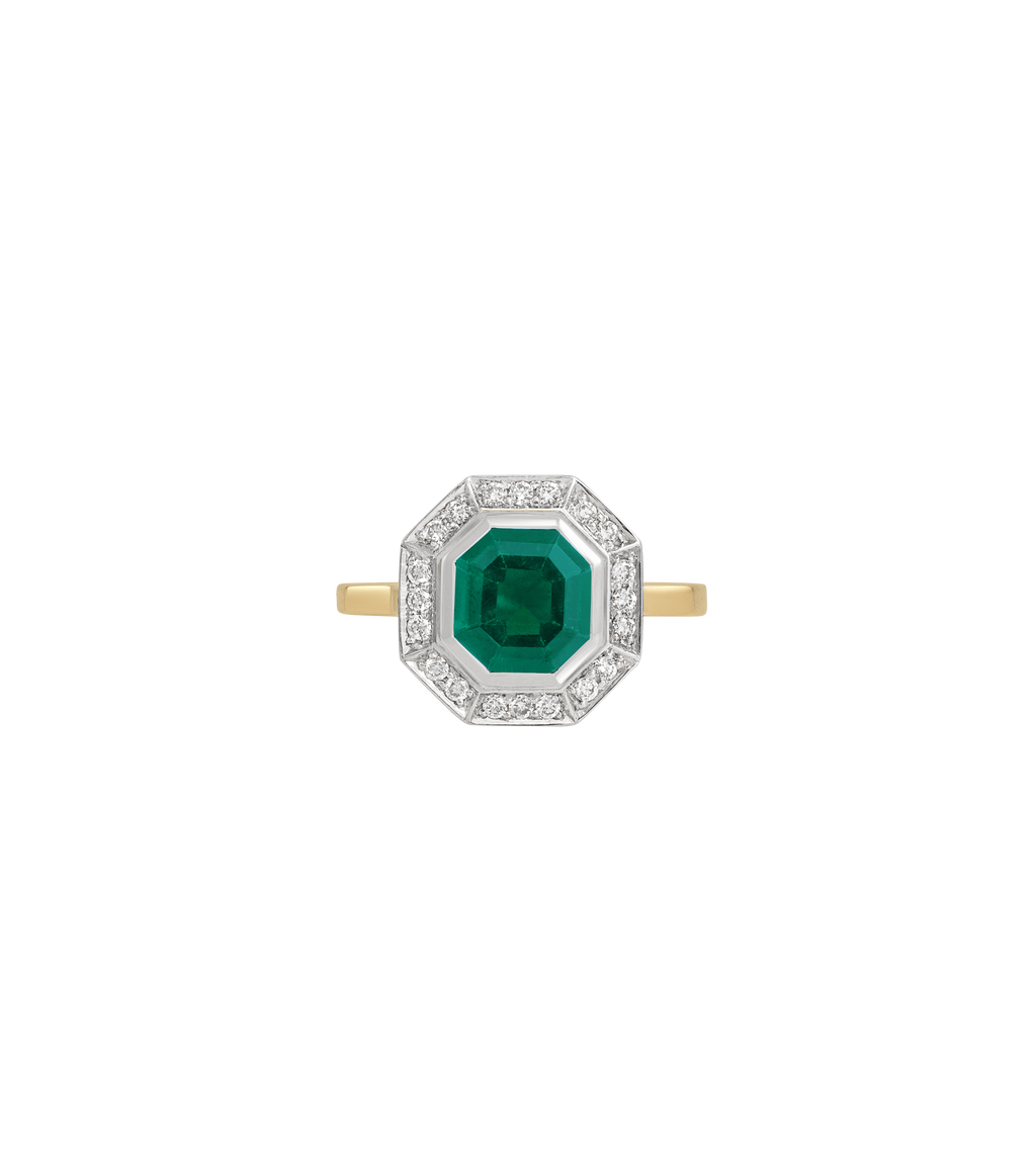14ct Yellow Gold and Platinum--Emerald and lab grown diamonds--Decide Ring Size Later, 14ct Yellow Gold and Platinum--Emerald and lab grown diamonds--Know The Ring Size, 
