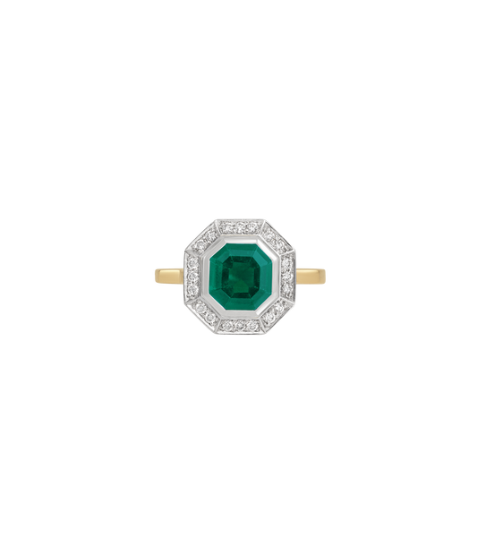 14ct Yellow Gold and Platinum--Emerald and lab grown diamonds--Decide Ring Size Later, 14ct Yellow Gold and Platinum--Emerald and lab grown diamonds--Know The Ring Size, 