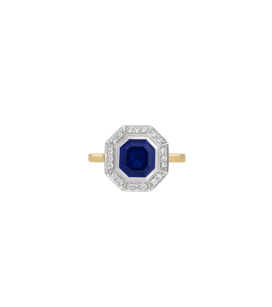 14ct Yellow Gold and Platinum--Sapphire and lab grown diamonds--Decide Ring Size Later, 14ct Yellow Gold and Platinum--Sapphire and lab grown diamonds--Know The Ring Size, 