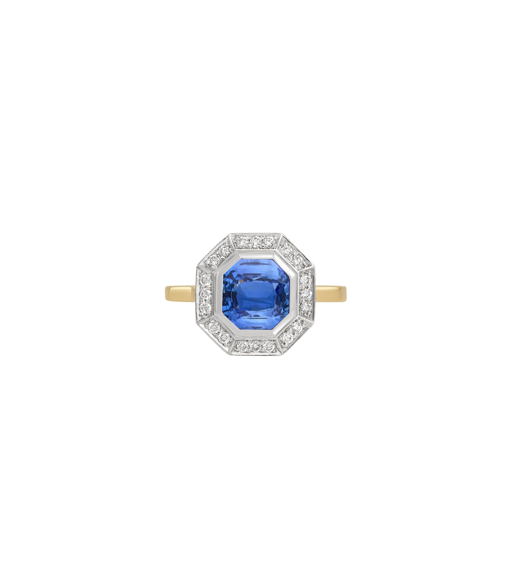 14ct Yellow Gold and Platinum--Sapphire and lab grown diamonds--Decide Ring Size Later, 14ct Yellow Gold and Platinum--Sapphire and lab grown diamonds--Know The Ring Size, 