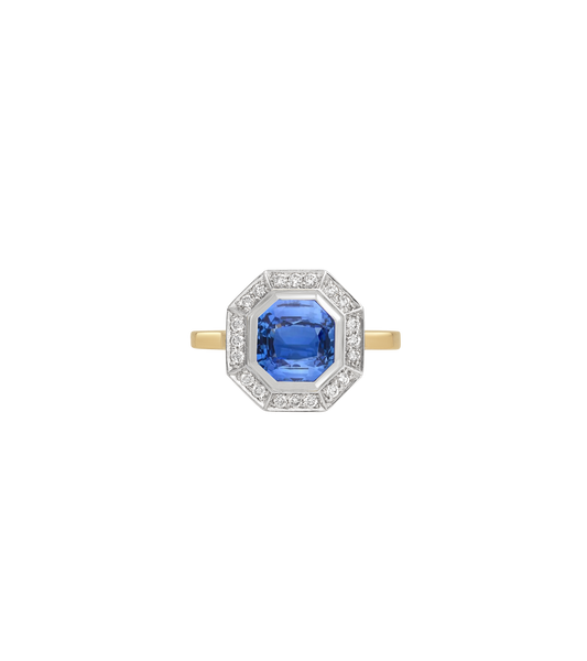 14ct Yellow Gold and Platinum--Sapphire and lab grown diamonds--Decide Ring Size Later, 14ct Yellow Gold and Platinum--Sapphire and lab grown diamonds--Know The Ring Size, 