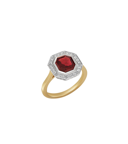 14ct Yellow Gold and Platinum--Ruby and lab grown diamonds--Decide Ring Size Later, 14ct Yellow Gold and Platinum--Ruby and lab grown diamonds--Know The Ring Size, 