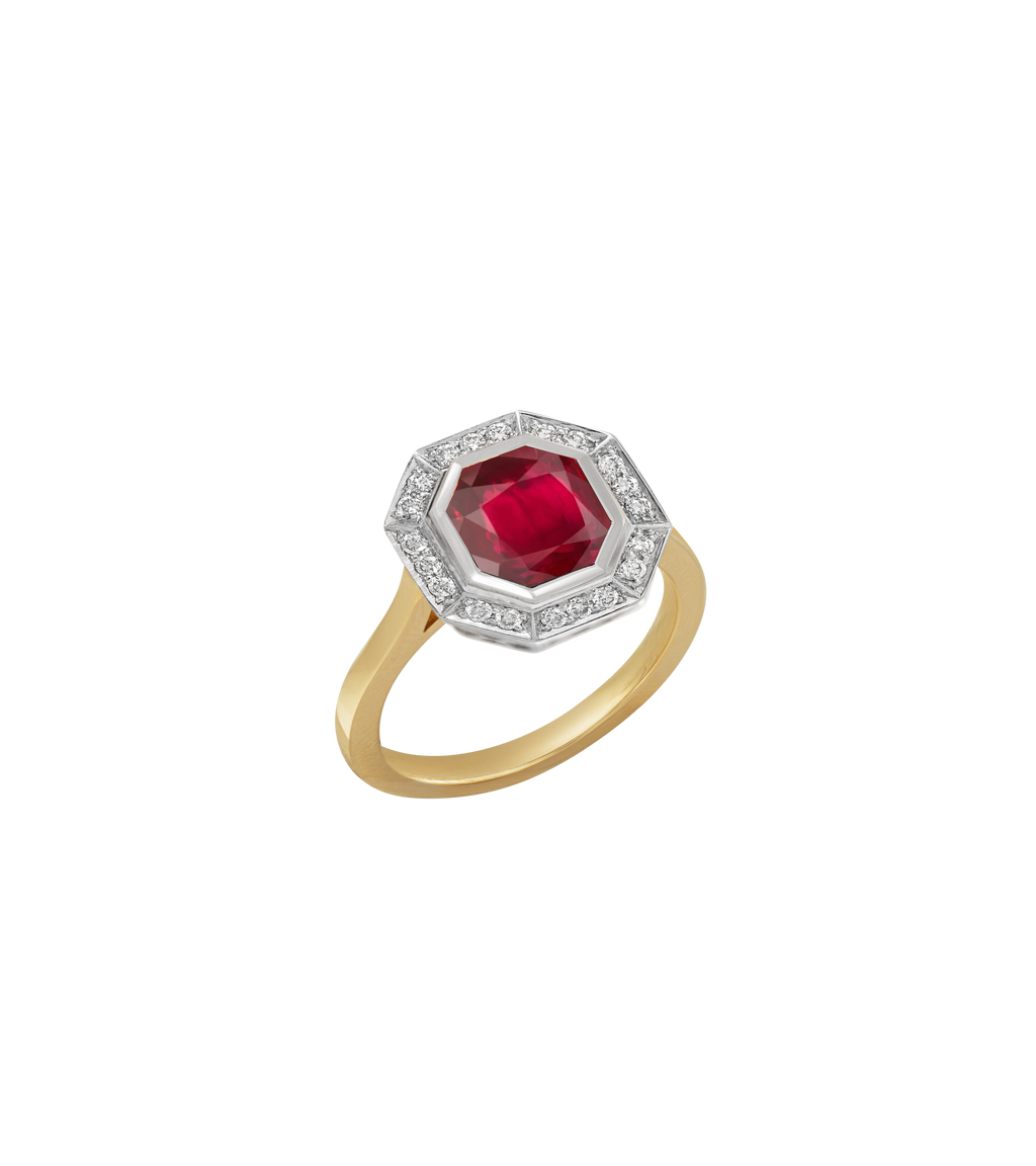 14ct Yellow Gold and Platinum--Ruby and lab grown diamonds--Decide Ring Size Later, 14ct Yellow Gold and Platinum--Ruby and lab grown diamonds--Know The Ring Size, 