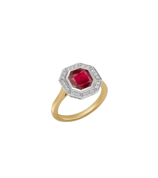 14ct Yellow Gold and Platinum--Ruby and lab grown diamonds--Decide Ring Size Later, 14ct Yellow Gold and Platinum--Ruby and lab grown diamonds--Know The Ring Size, 