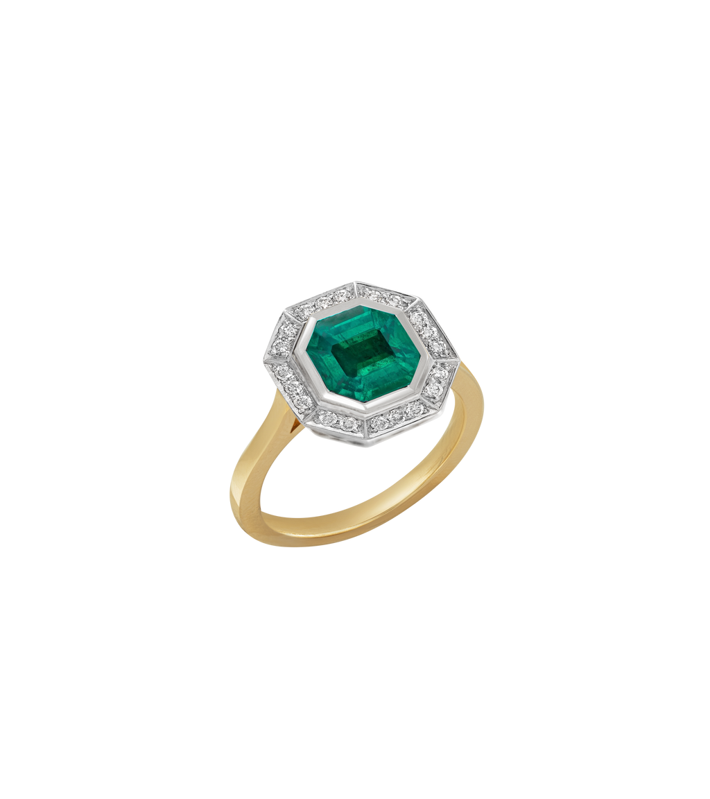 14ct Yellow Gold and Platinum--Emerald and lab grown diamonds--Decide Ring Size Later, 14ct Yellow Gold and Platinum--Emerald and lab grown diamonds--Know The Ring Size, 