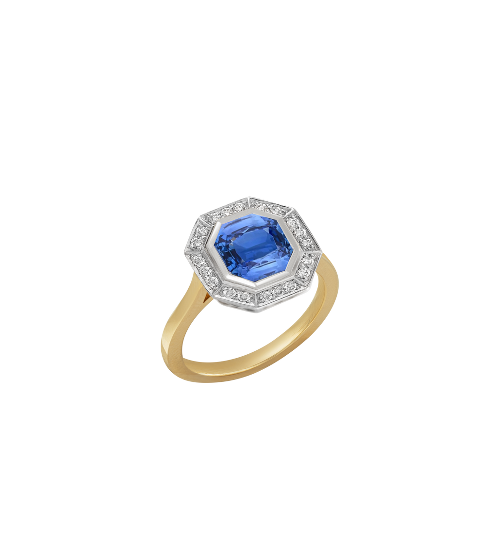 14ct Yellow Gold and Platinum--Sapphire and lab grown diamonds--Decide Ring Size Later, 14ct Yellow Gold and Platinum--Sapphire and lab grown diamonds--Know The Ring Size, 