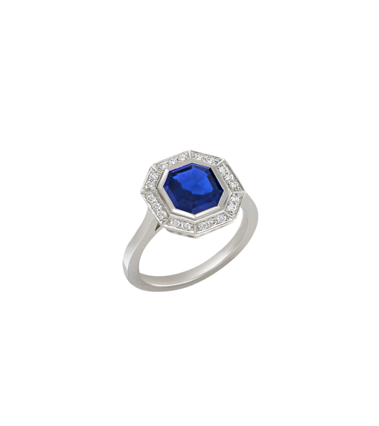 Platinum--Sapphire and lab grown diamonds--Decide Ring Size Later, Platinum--Sapphire and lab grown diamonds--Know The Ring Size, 