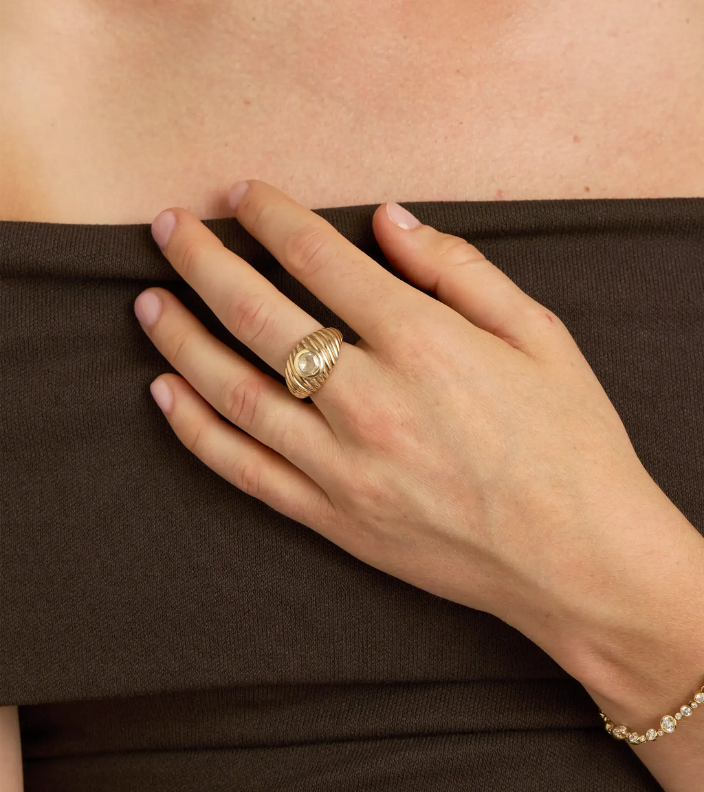 Rose-Cut Diamond Wave Ring
