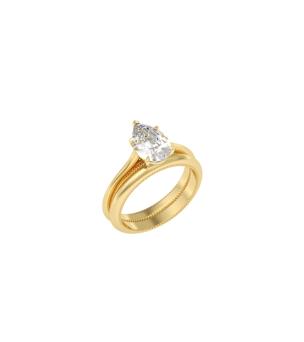 14ct Yellow Gold--4 claws with V end--Normal ring band,