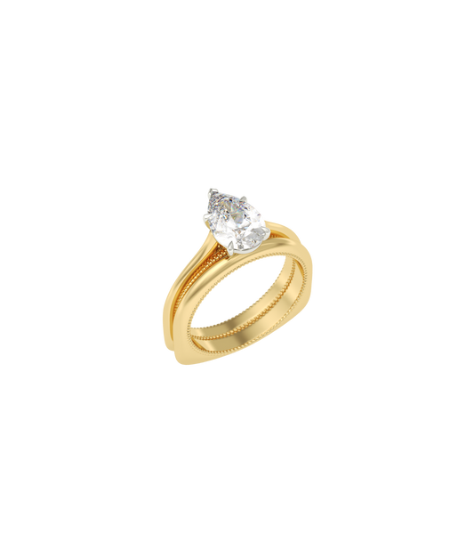 14ct Yellow Gold and Platinum--4 claws with V end--Non-spin ring band,