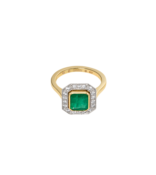 14ct Yellow Gold and Platinum--Emerald and lab grown diamonds--Decide Ring Size Later, 14ct Yellow Gold and Platinum--Emerald and lab grown diamonds--Know The Ring Size,