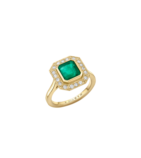 14ct Yellow Gold--Emerald and lab grown diamonds--Decide Ring Size Later, 14ct Yellow Gold--Emerald and lab grown diamonds--Know The Ring Size, 