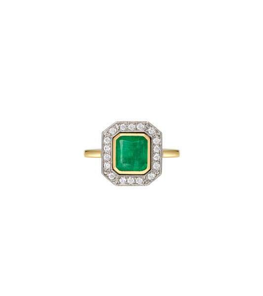 14ct Yellow Gold and Platinum--Emerald and lab grown diamonds--Decide Ring Size Later, 14ct Yellow Gold and Platinum--Emerald and lab grown diamonds--Know The Ring Size, 