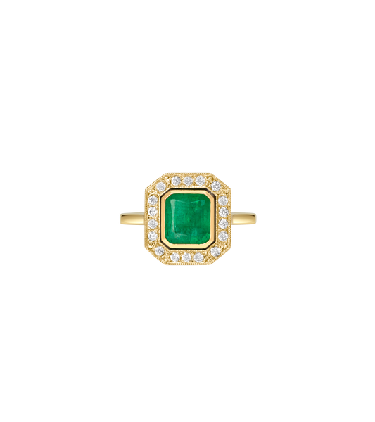 14ct Yellow Gold--Emerald and lab grown diamonds--Decide Ring Size Later, 14ct Yellow Gold--Emerald and lab grown diamonds--Know The Ring Size, 