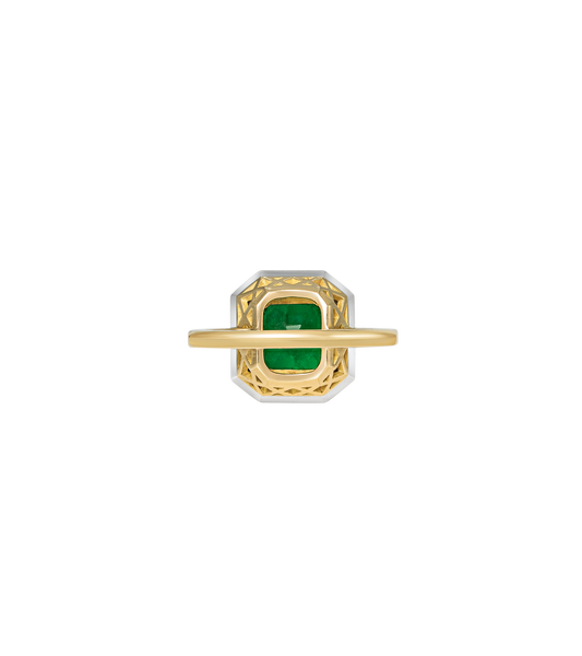 14ct Yellow Gold and Platinum--Emerald and lab grown diamonds--Decide Ring Size Later, 14ct Yellow Gold and Platinum--Emerald and lab grown diamonds--Know The Ring Size, 