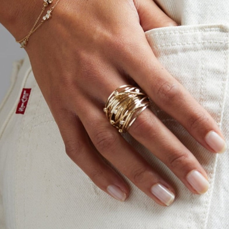 Yellow Gold Whirlwind Storm Lab Grown Diamond Ring for Women | Lylies 