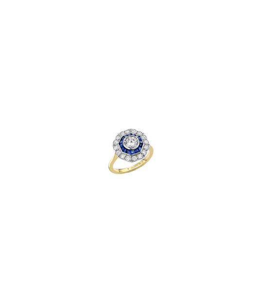 Sapphires and Lab Grown Diamonds--Decide Ring Size Later--14ct Yellow Gold and Platinum, Sapphires and Lab Grown Diamonds--Know The Ring Size--14ct Yellow Gold and Platinum